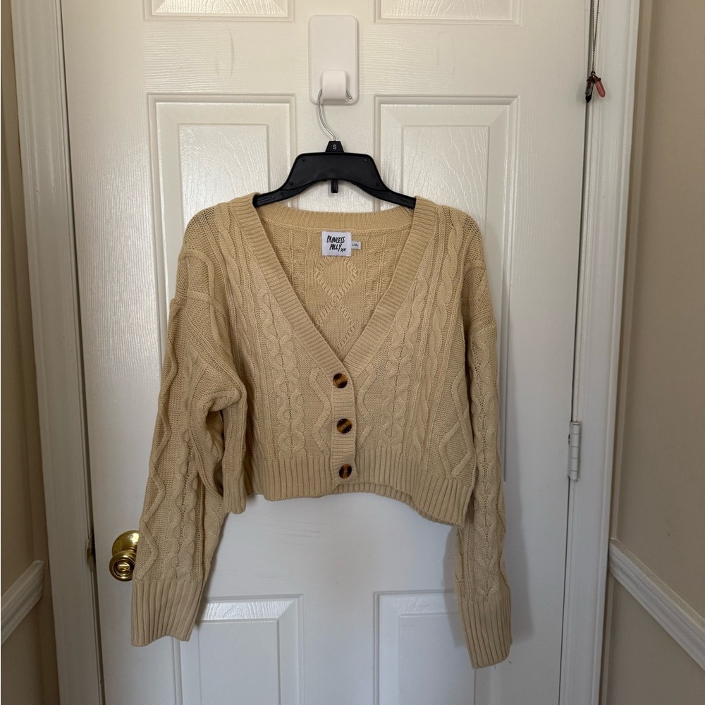 Princess Polly Beige Cable Knit Cardigan and Crop Top Set